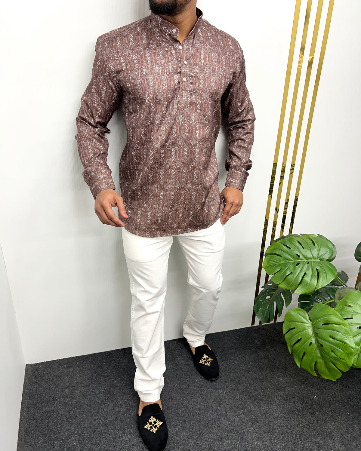 Jari Fabric Printed Premium Short Kurta