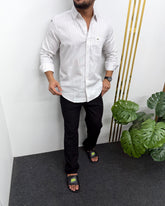 White Viscose Fabric Striped Shirt