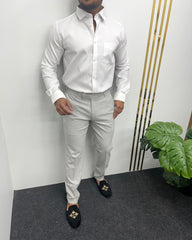 White Premium Cotton Polyblend Waffle Shirt