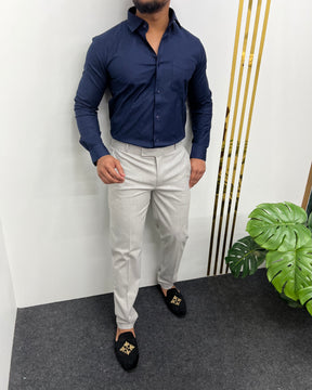 Navy Blue Business Class Oxford Lycra Formal Shirt
