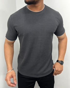 Dark Gray Plain Half Sleeve Knit T-Shirt