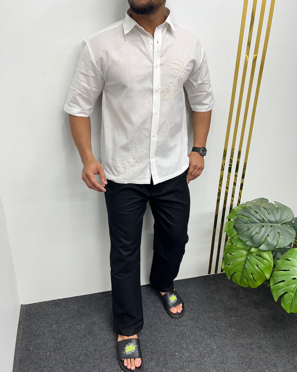 Embroidery Cotton Linen Half Shirt