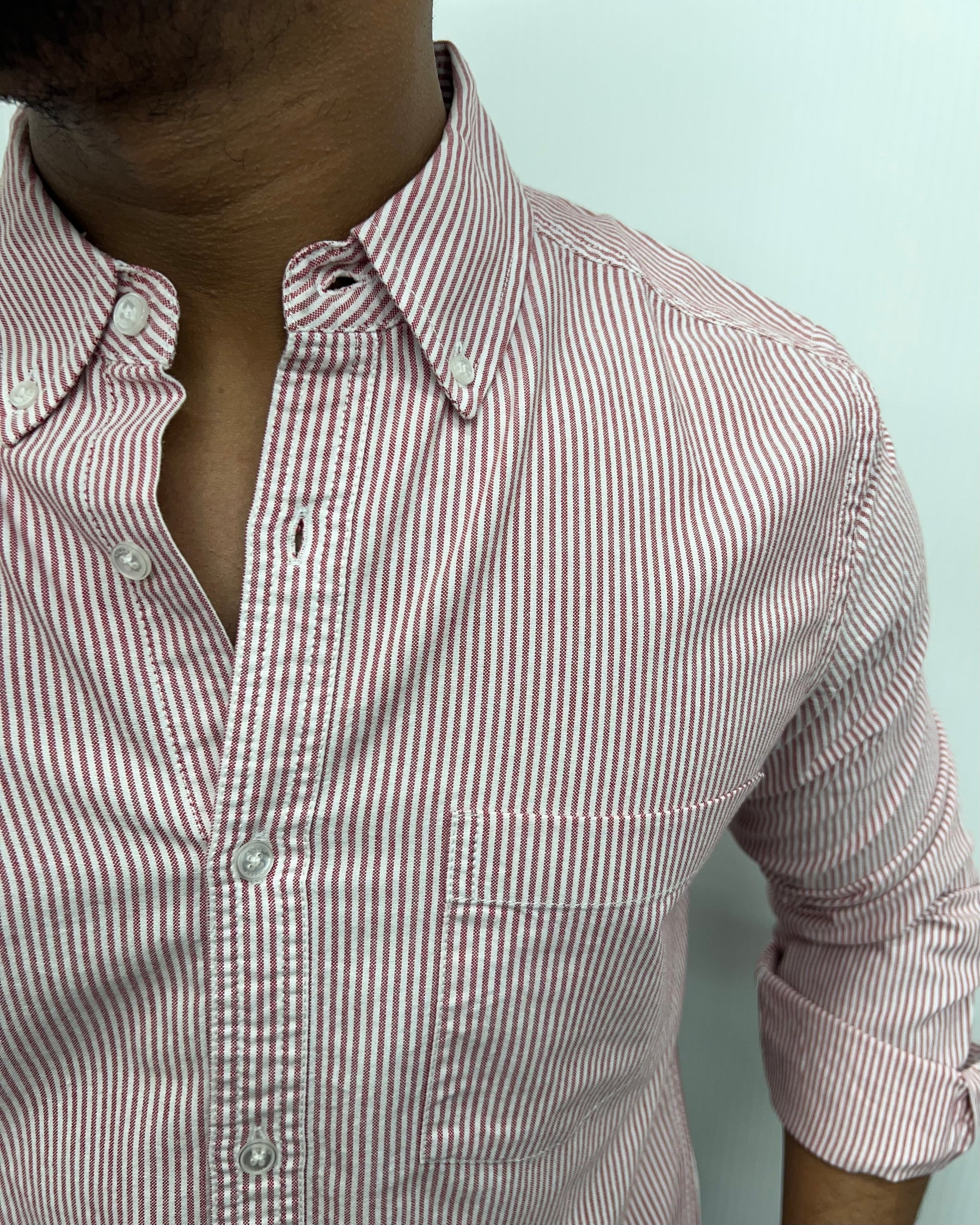 Dark Pink Cotton Oxford Striped Shirt