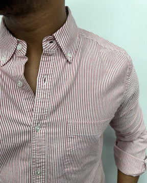 Dark Pink Cotton Oxford Striped Shirt