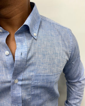 Sky Blue Melange Cotton Linen Shirt
