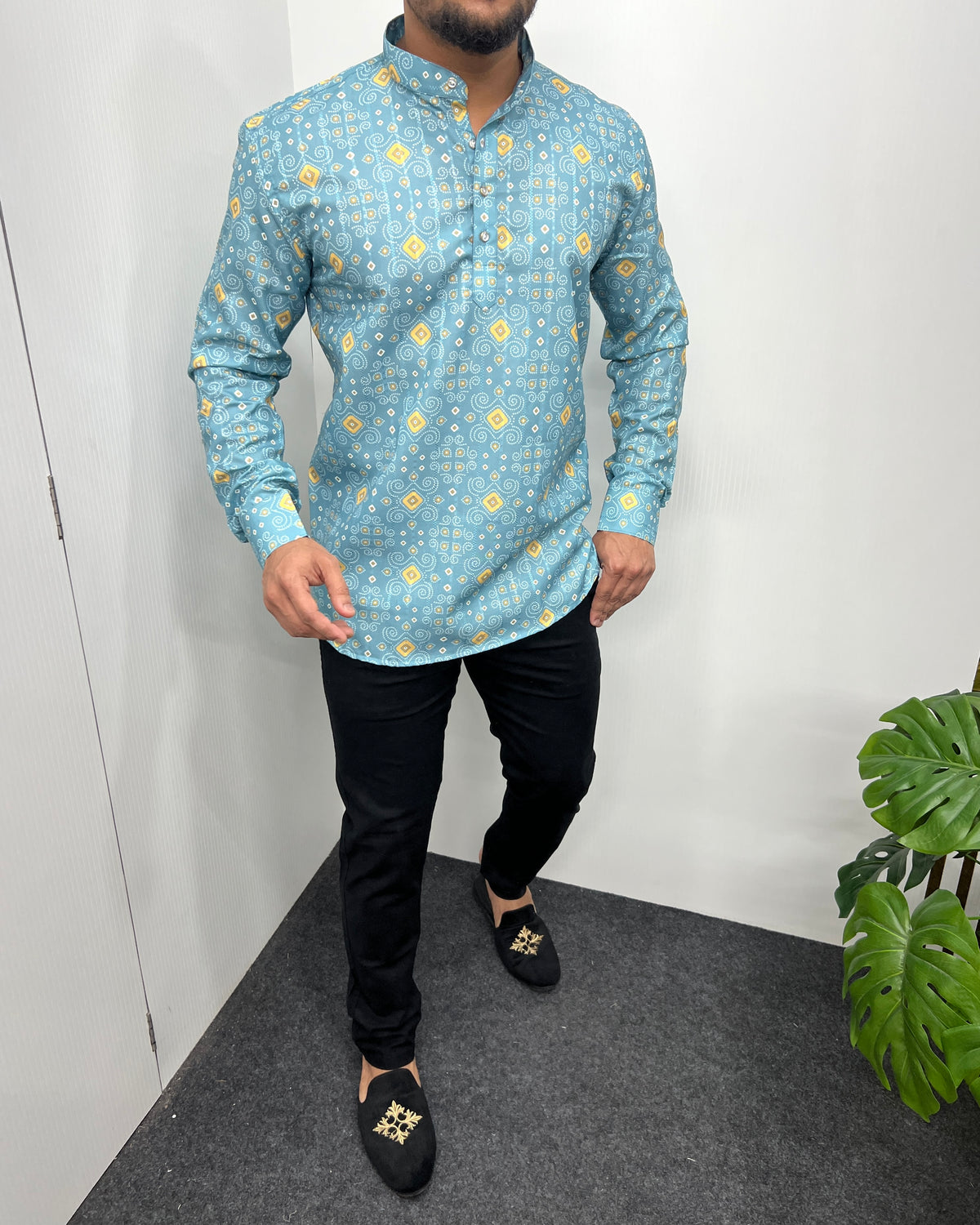 Jari Fabric Printed Premium Short Kurta