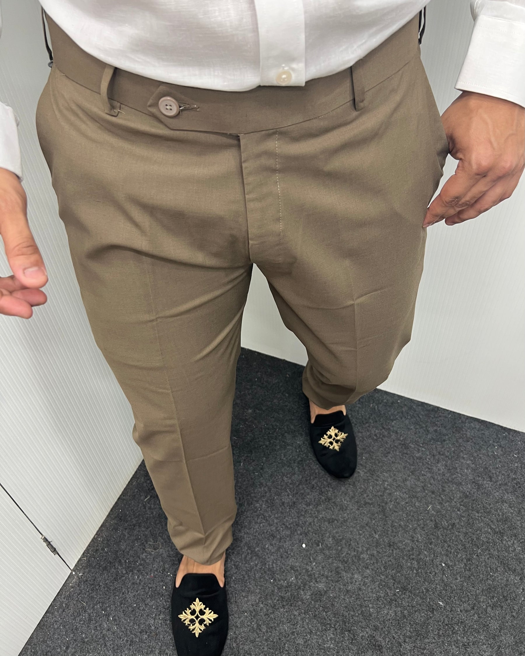 Melange Khaki Flexiwaist Business Class Formal Pant