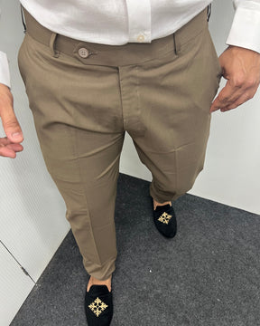 Melange Khaki Flexiwaist Business Class Formal Pant