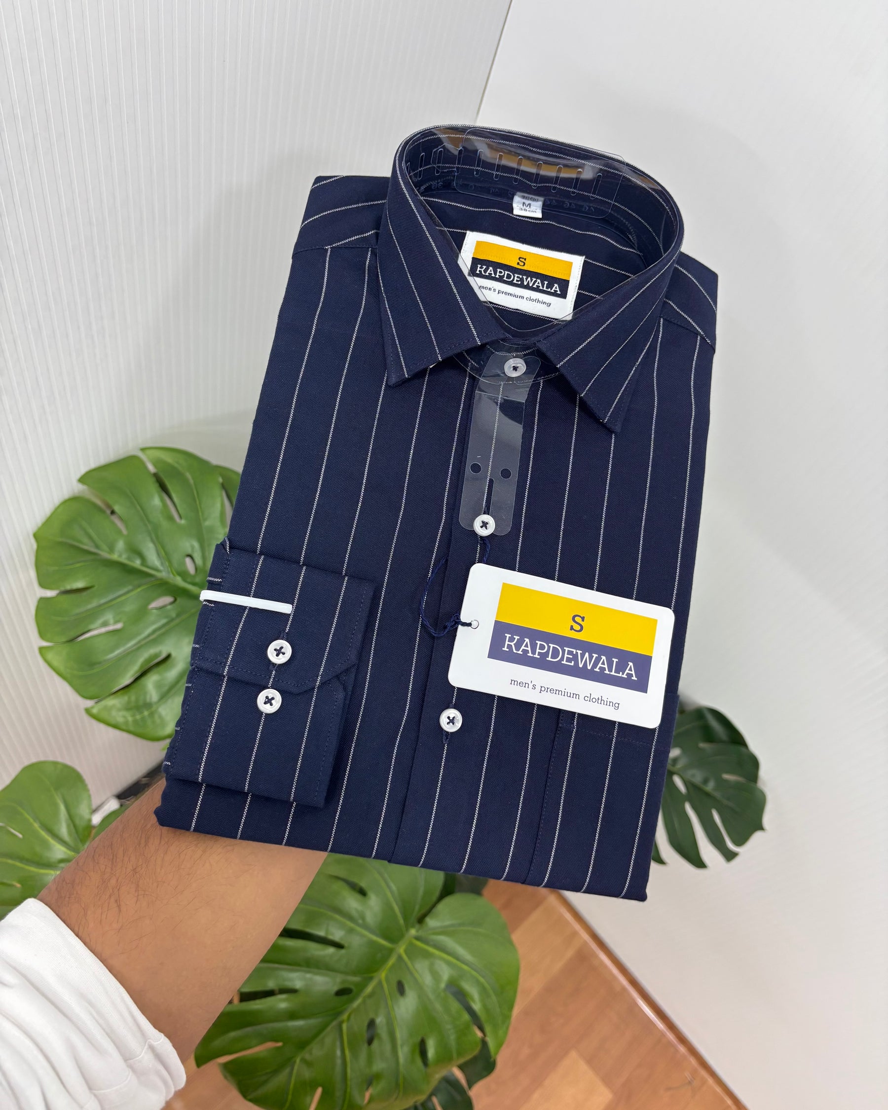 Navy Blue Lux Cotton Oxford Striped Shirt