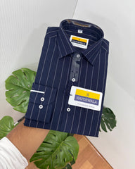 Navy Blue Lux Cotton Oxford Striped Shirt