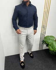 Navy Blue Premium Cotton Polyblend Waffle Shirt