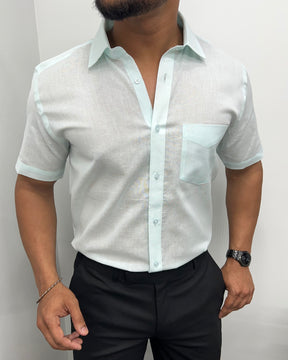 Mint Pure Cotton Linen Premium Half Sleeve Shirt