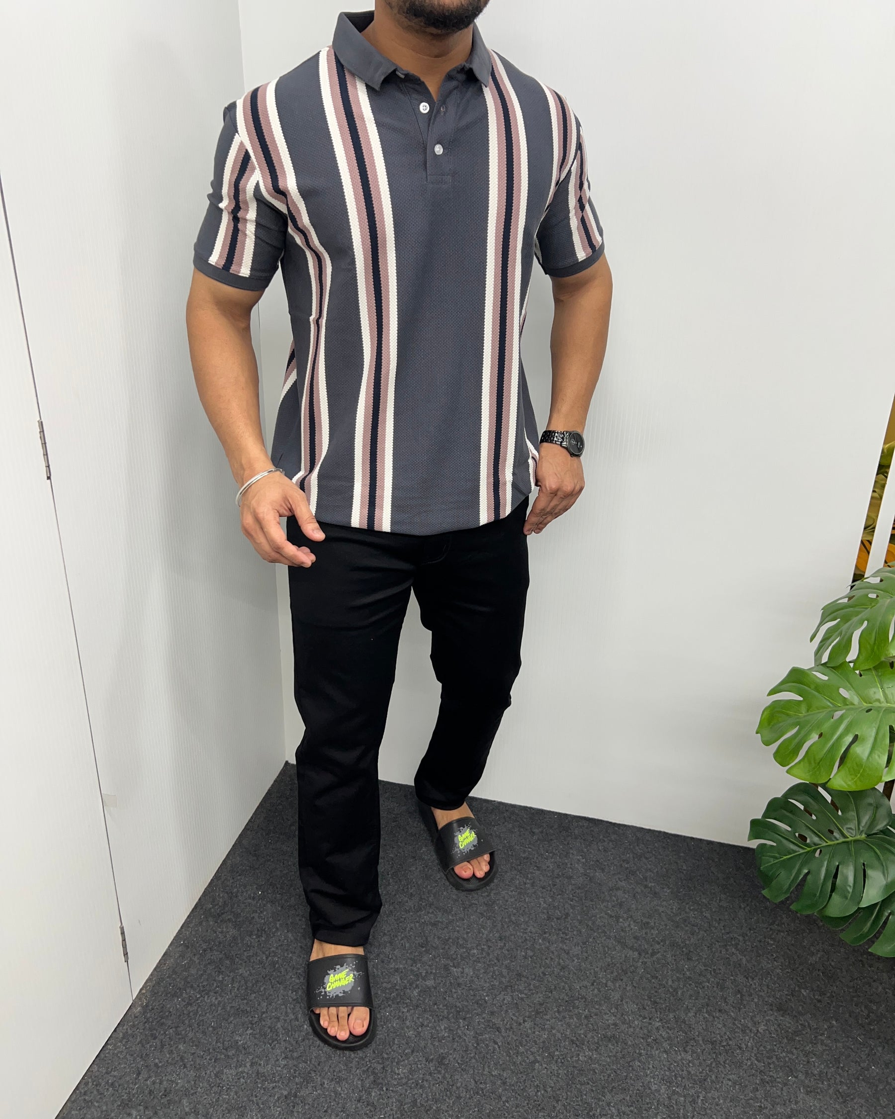 Dark Gray Matty Striped T-Shirt
