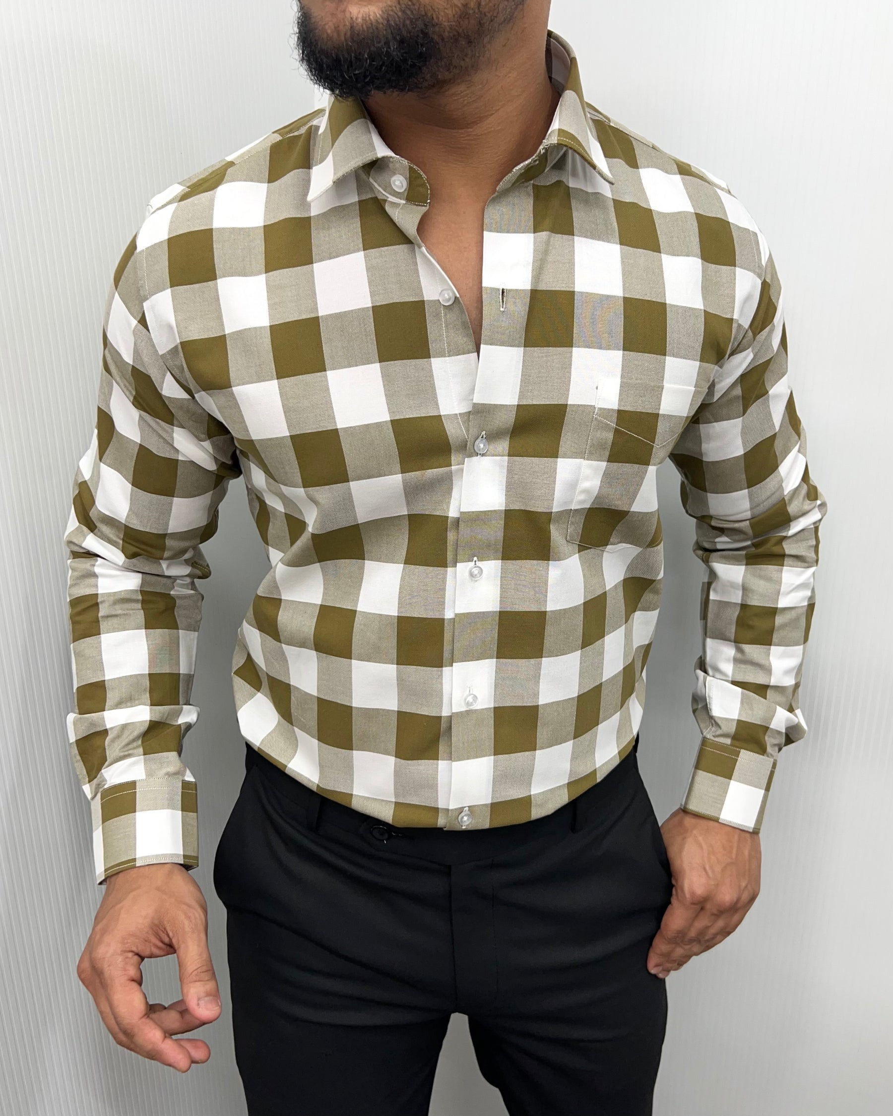 Dark Khaki Checkered Shirt