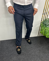 Navy Blue Straight Fit Dobby Flexiwaist Business Class Formal Pant