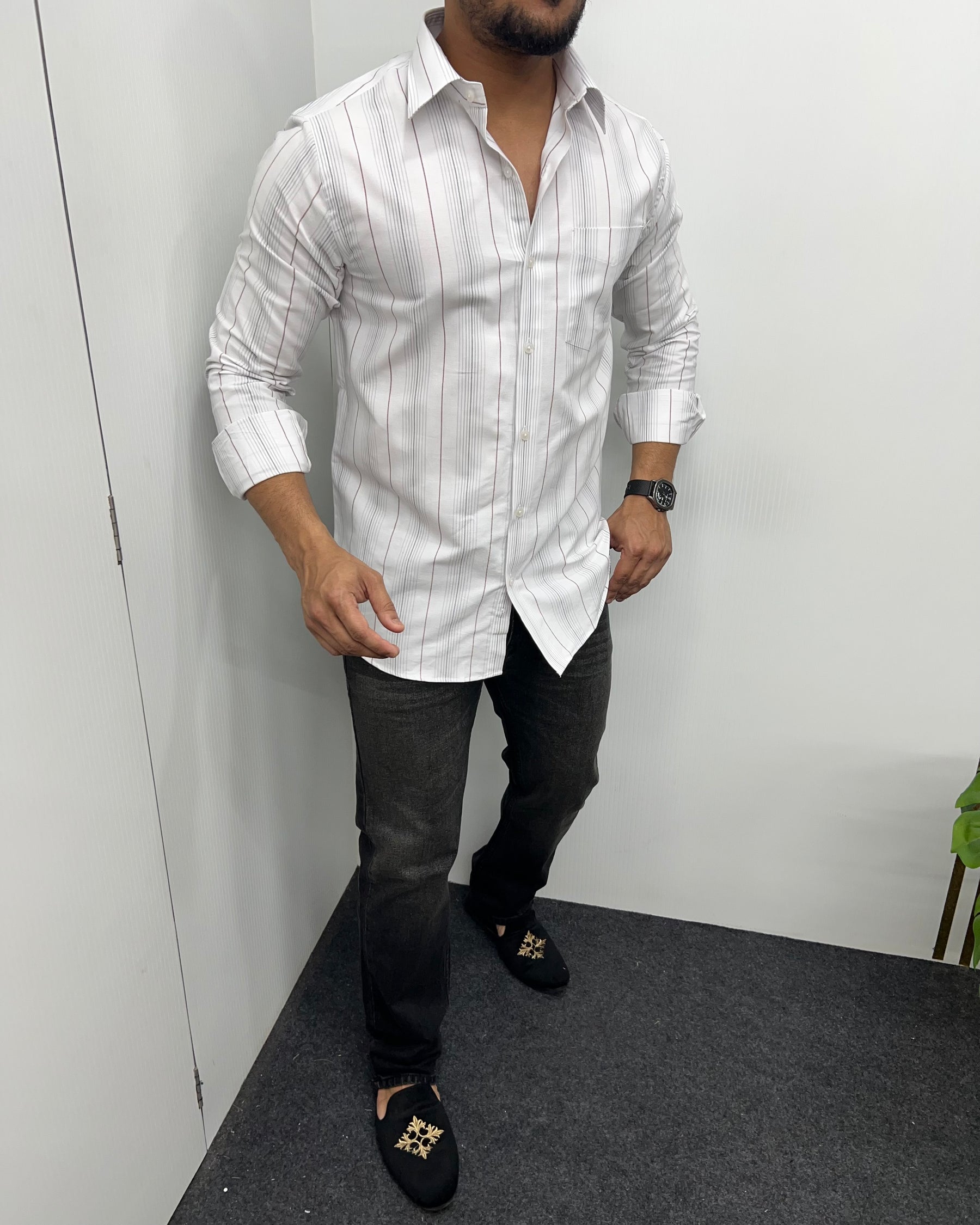 Self Striped Oxford Cotton Shirt
