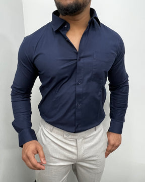 Navy Blue Business Class Oxford Lycra Formal Shirt
