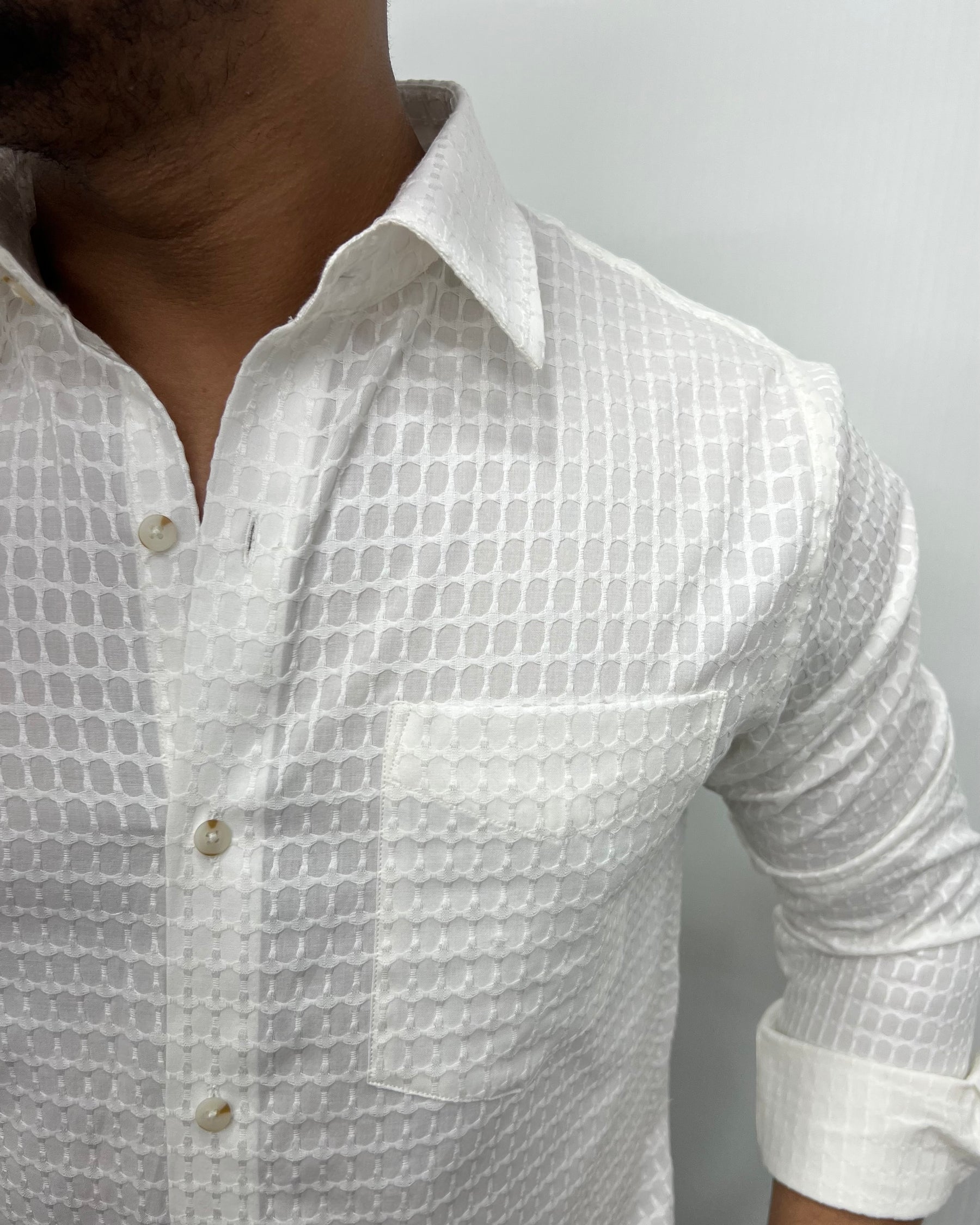White Self Embroidery Shirt