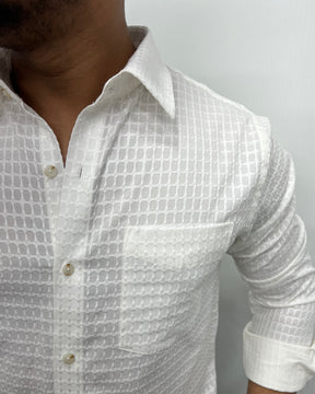 White Self Embroidery Shirt