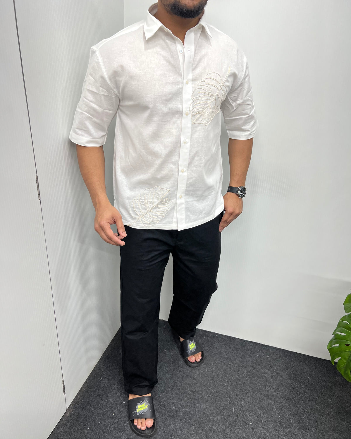 Embroidery Cotton Linen Half Shirt