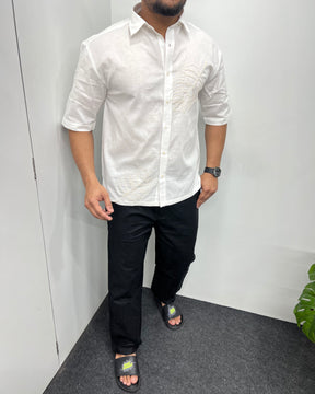 Embroidery Cotton Linen Half Shirt