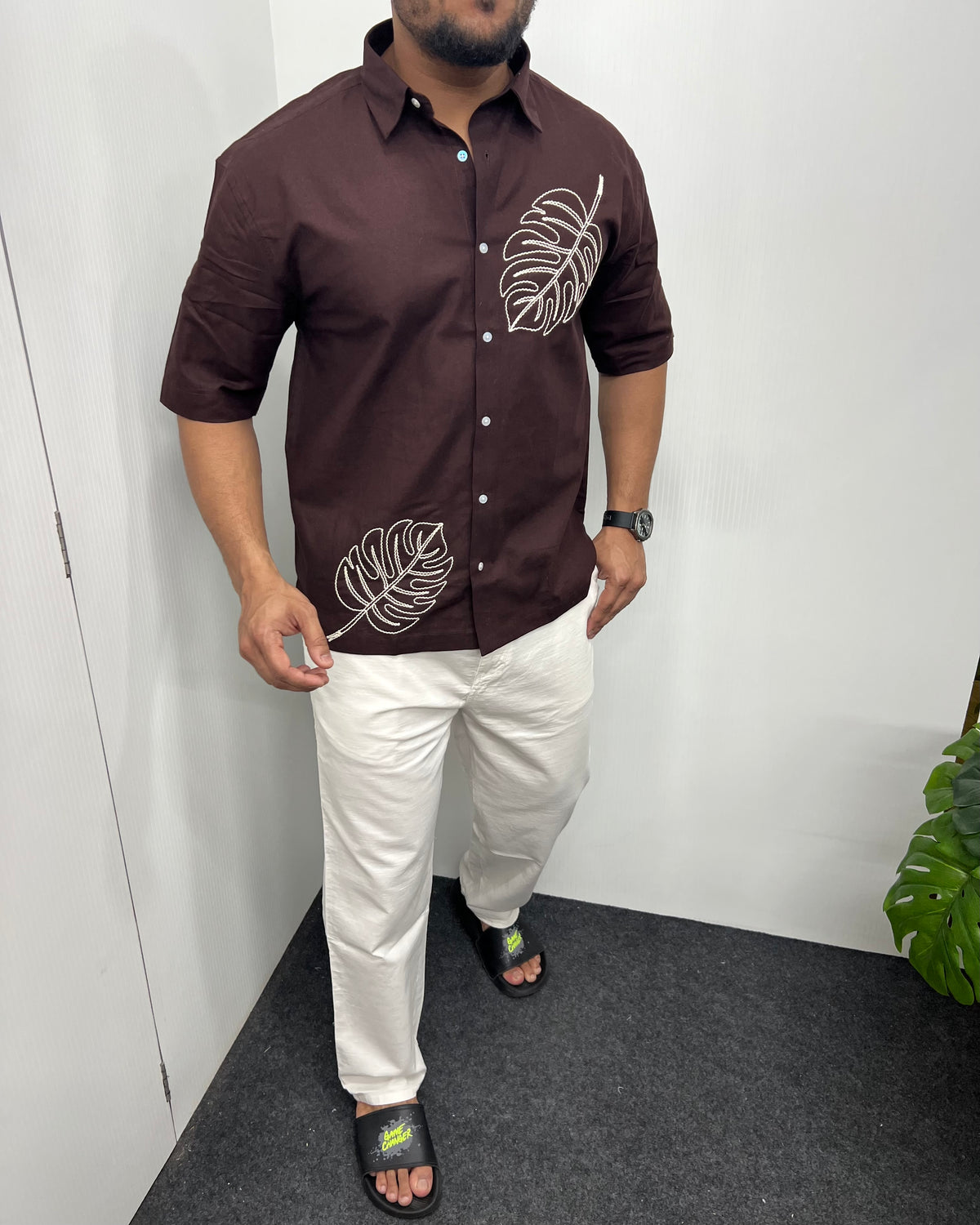 Embroidery Cotton Linen Half Shirt