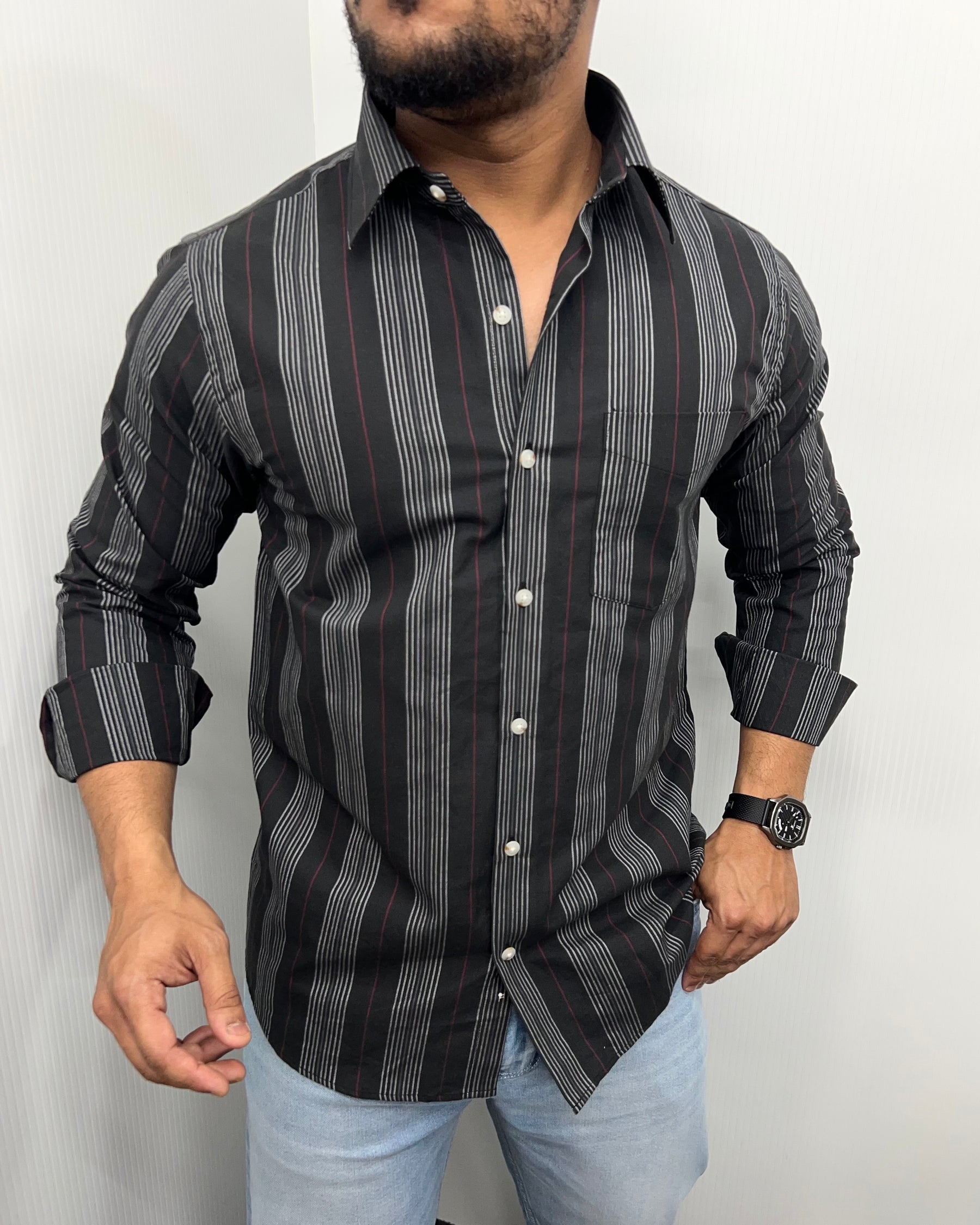 Self Striped Oxford Cotton Shirt