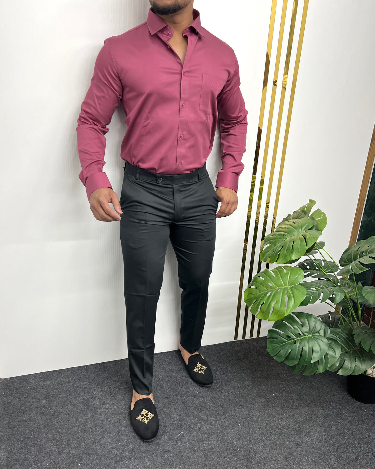 Dark Pink Cotton Satin Shirt