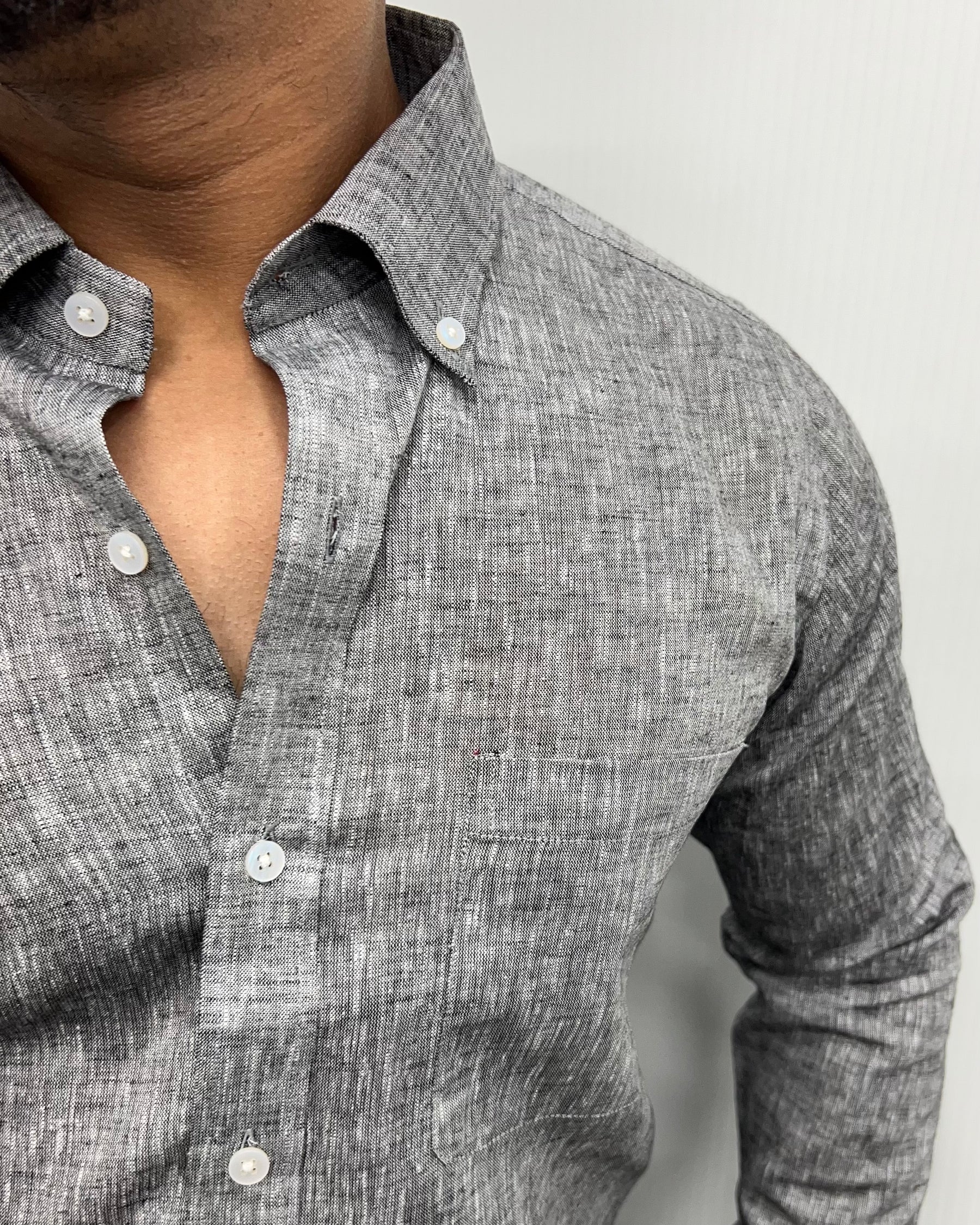 Gray Melange Cotton Linen Shirt