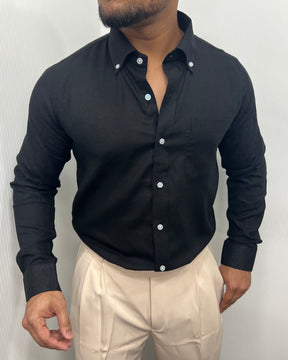 Black Cotton Linen Shirt
