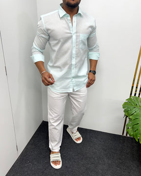 Mint Pure Cotton Linen Premium Full Sleeve Shirt
