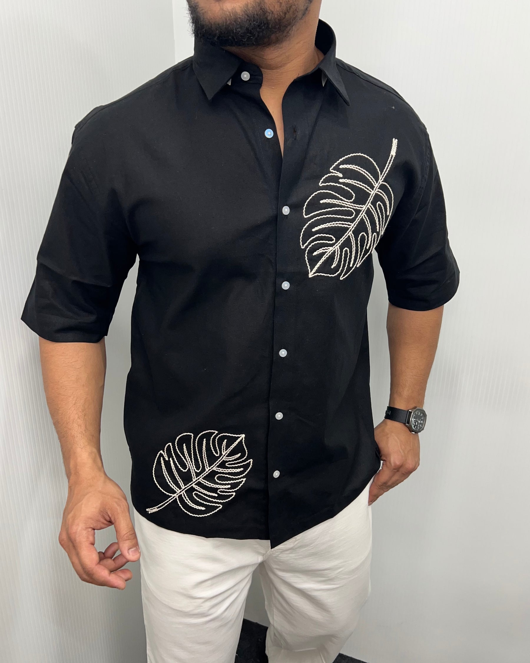Embroidery Cotton Linen Half Shirt