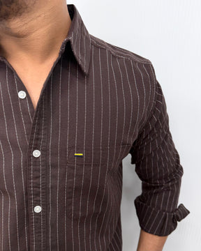 Brown Viscose Fabric Striped Shirt