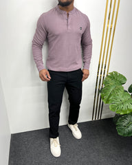 Lilac Premium Cotton Waffle Henley Neck Full Sleeve T-Shirt