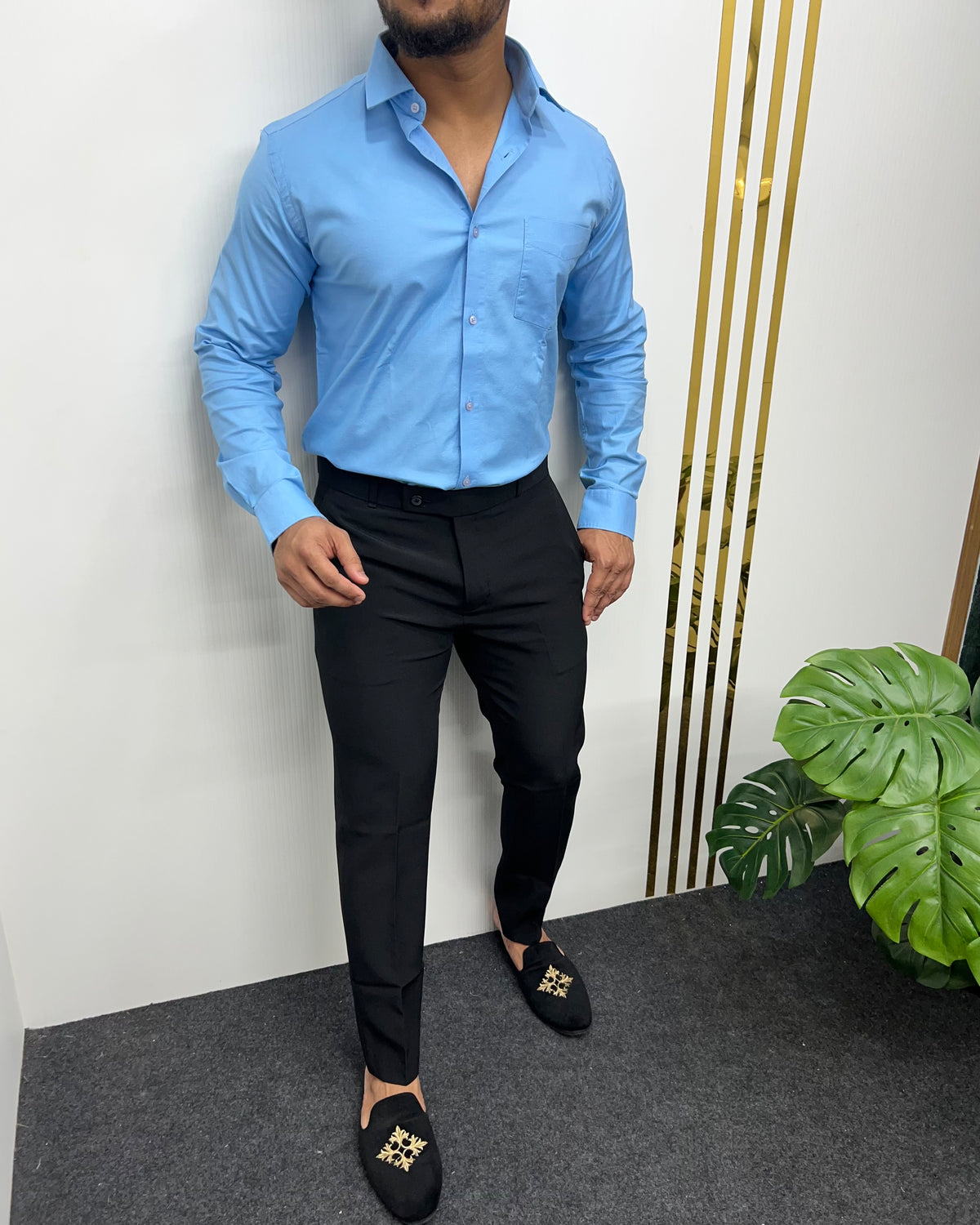 Sky Blue Business Class Oxford Lycra Formal Shirt