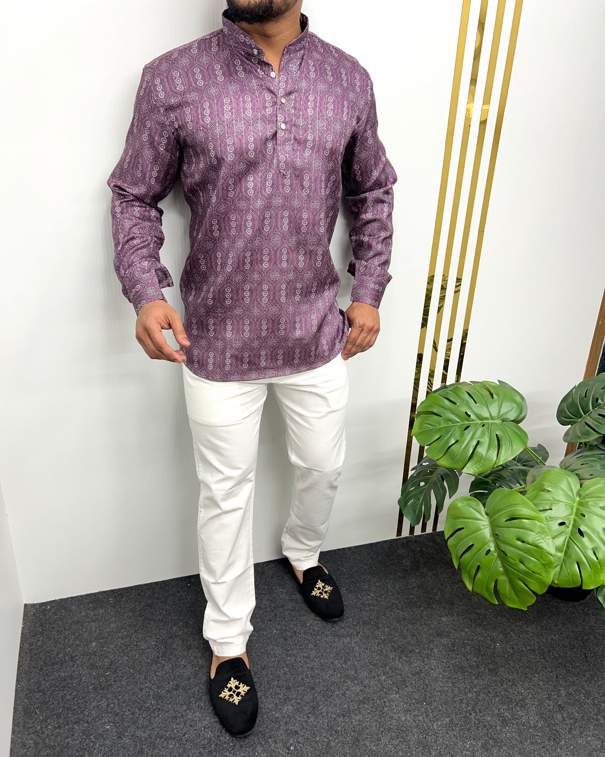 Jari Fabric Printed Premium Short Kurta