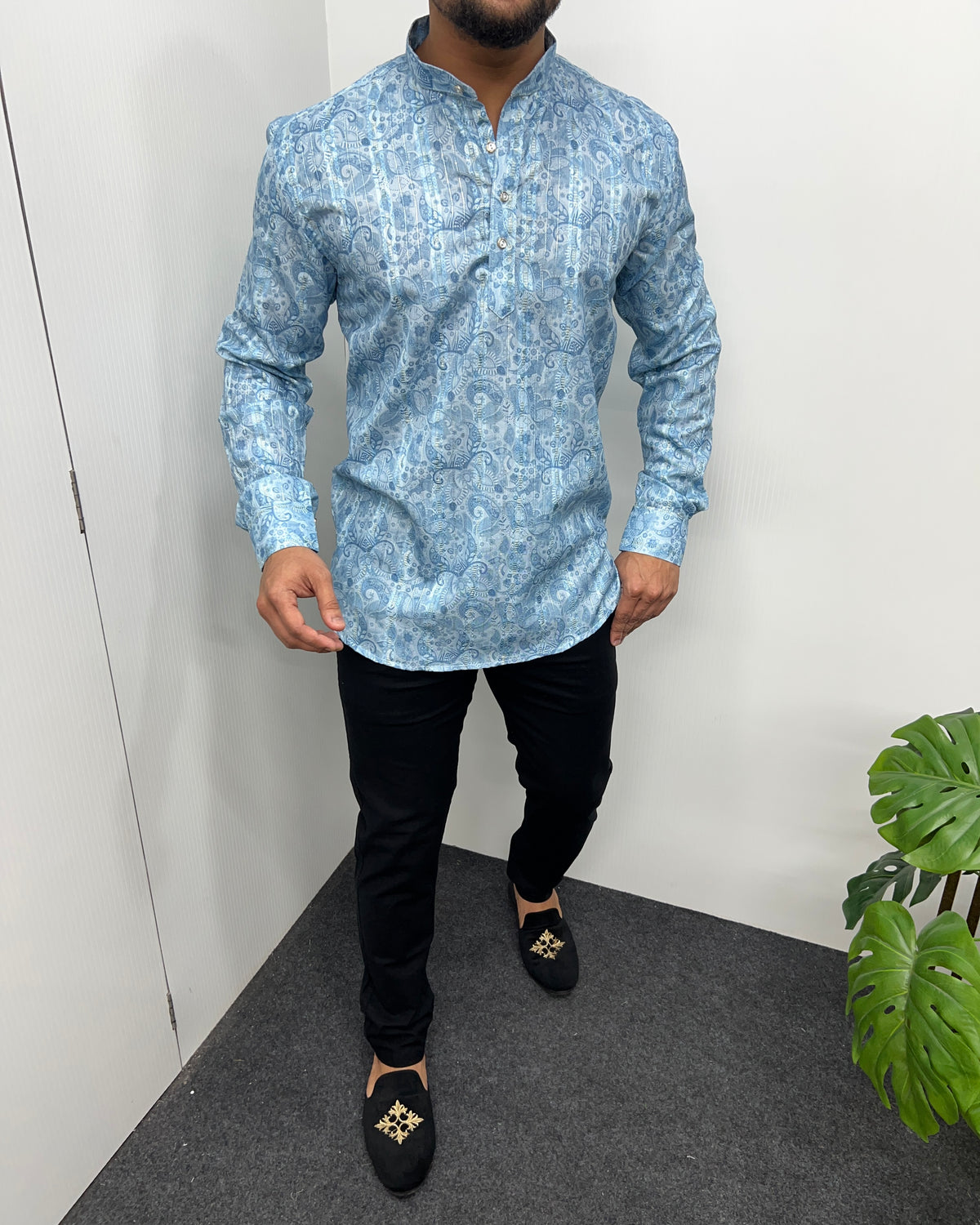 Jari Fabric Printed Premium Short Kurta