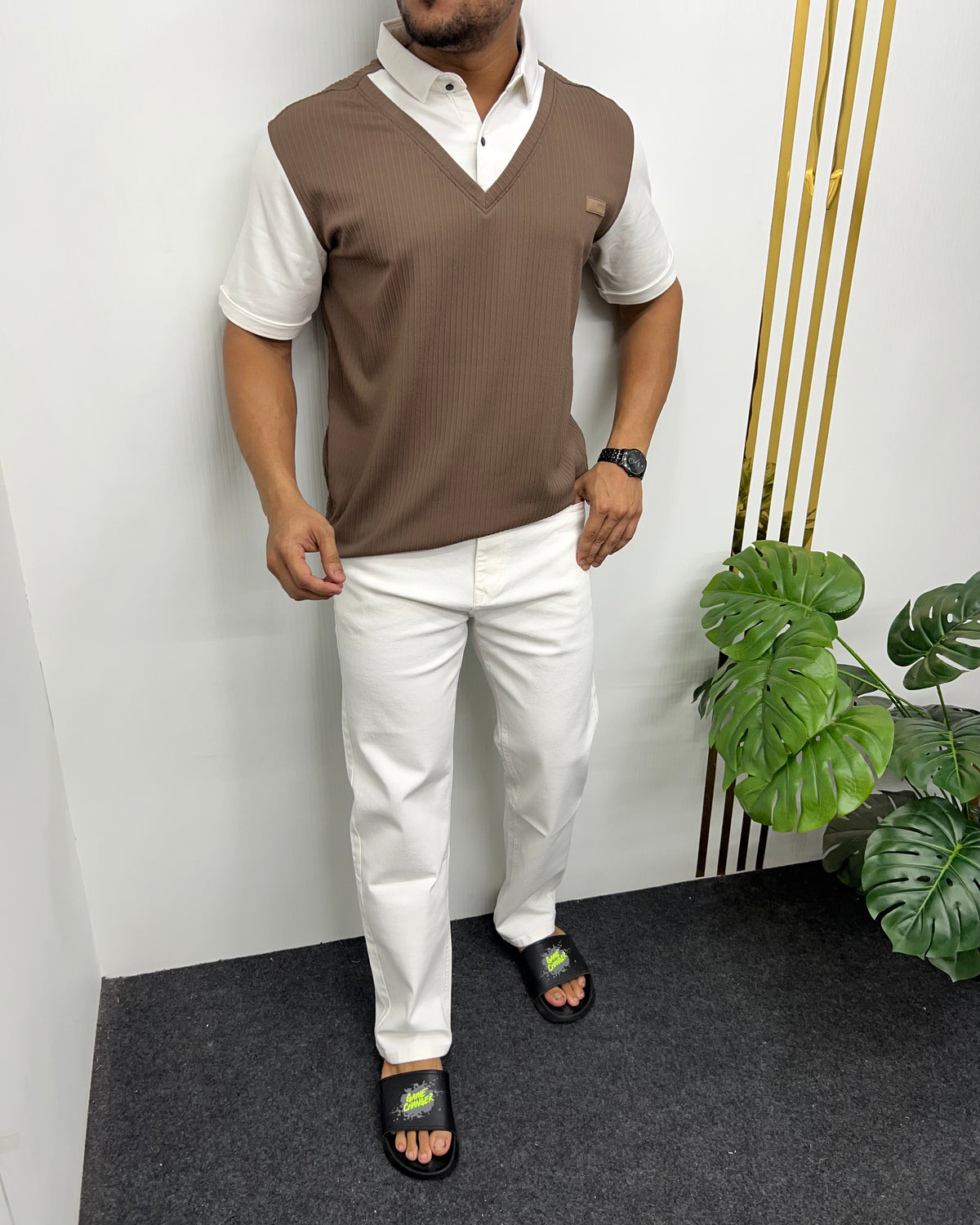Brown & White Plaid T-Shirt
