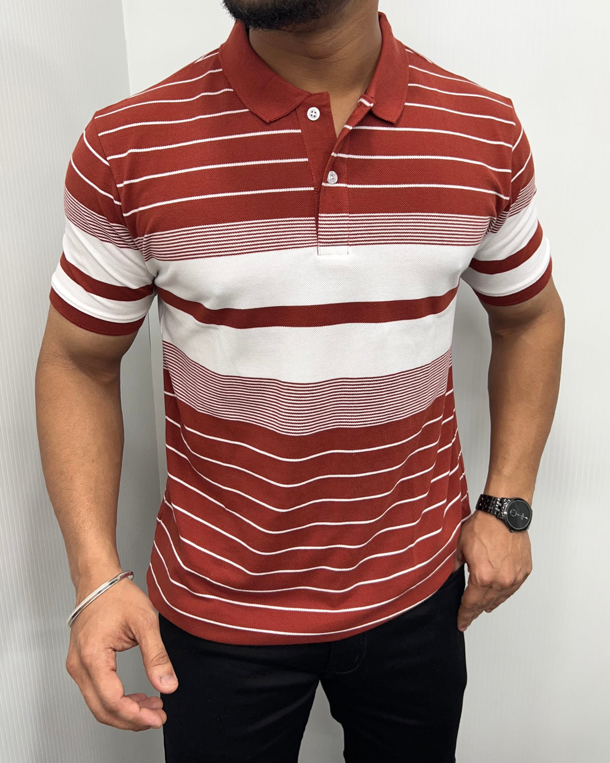 Carrot Collar Matty Striped T-Shirt