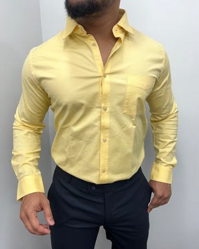 Yellow Business Class Oxford Lycra Formal Shirt