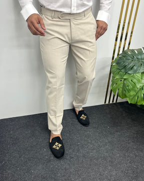 Beige Melange Flexiwaist Business Class Formal Pant