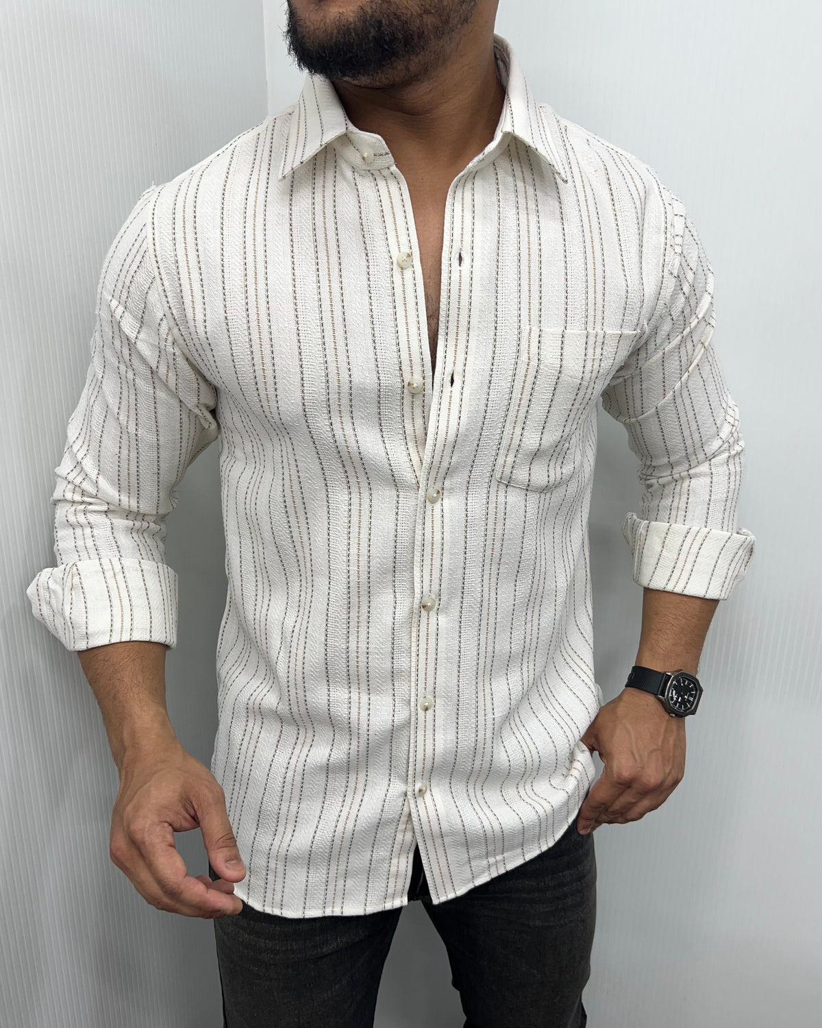 Self Striped Jute Cotton Shirt