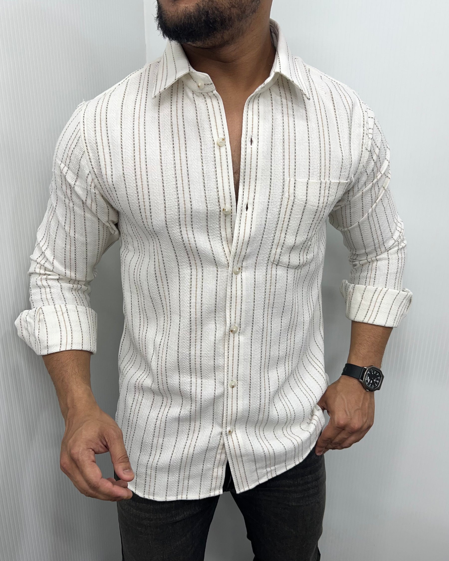 Self Striped Jute Cotton Shirt