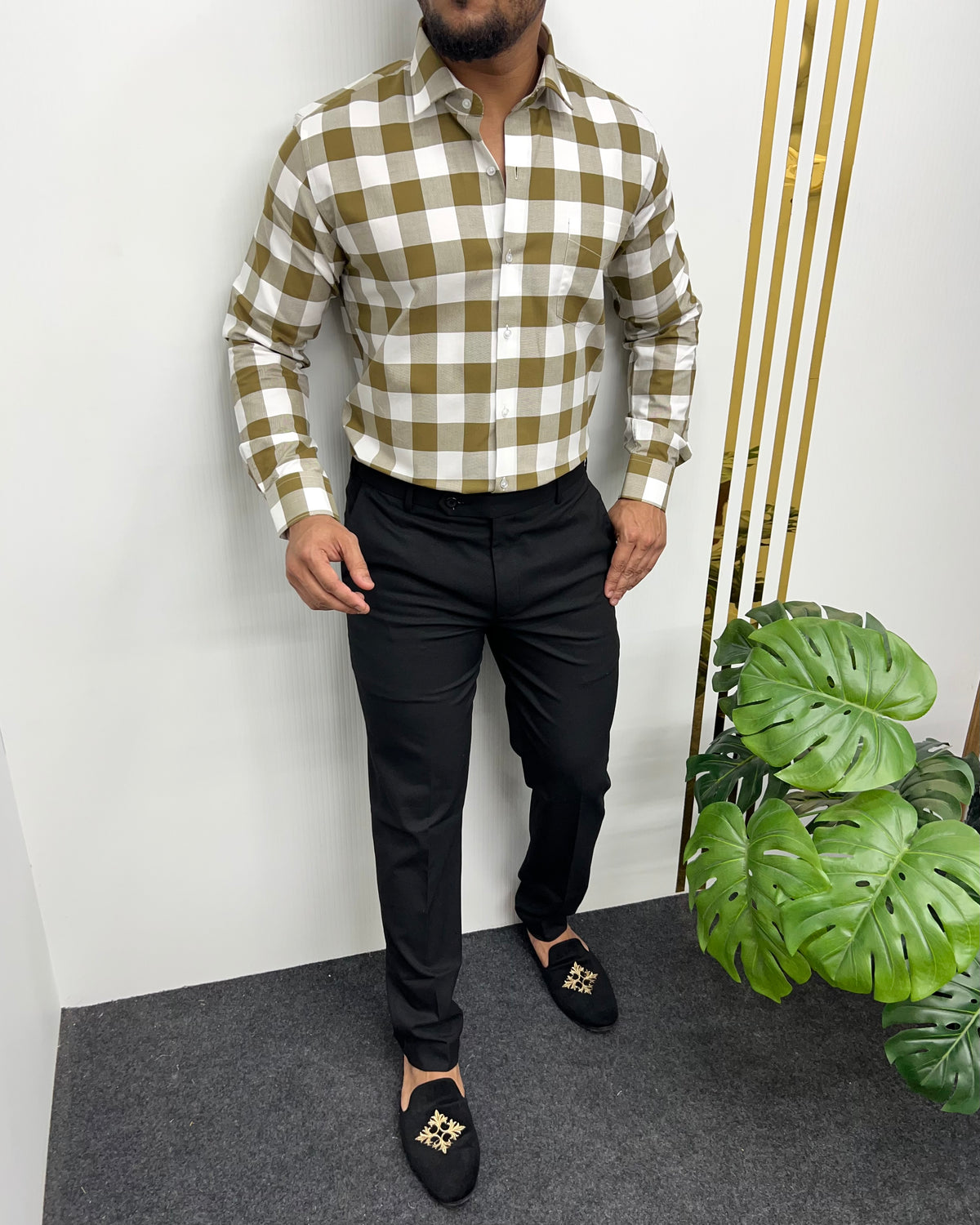 Dark Khaki Checkered Shirt