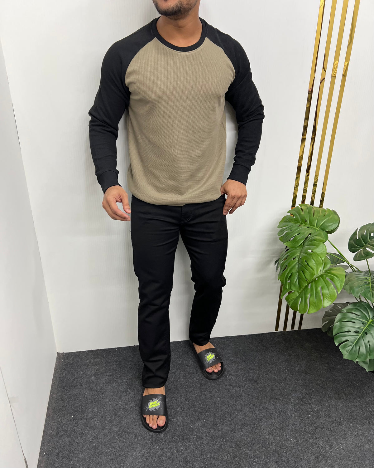 Khaki & Black Raglan T-Shirt