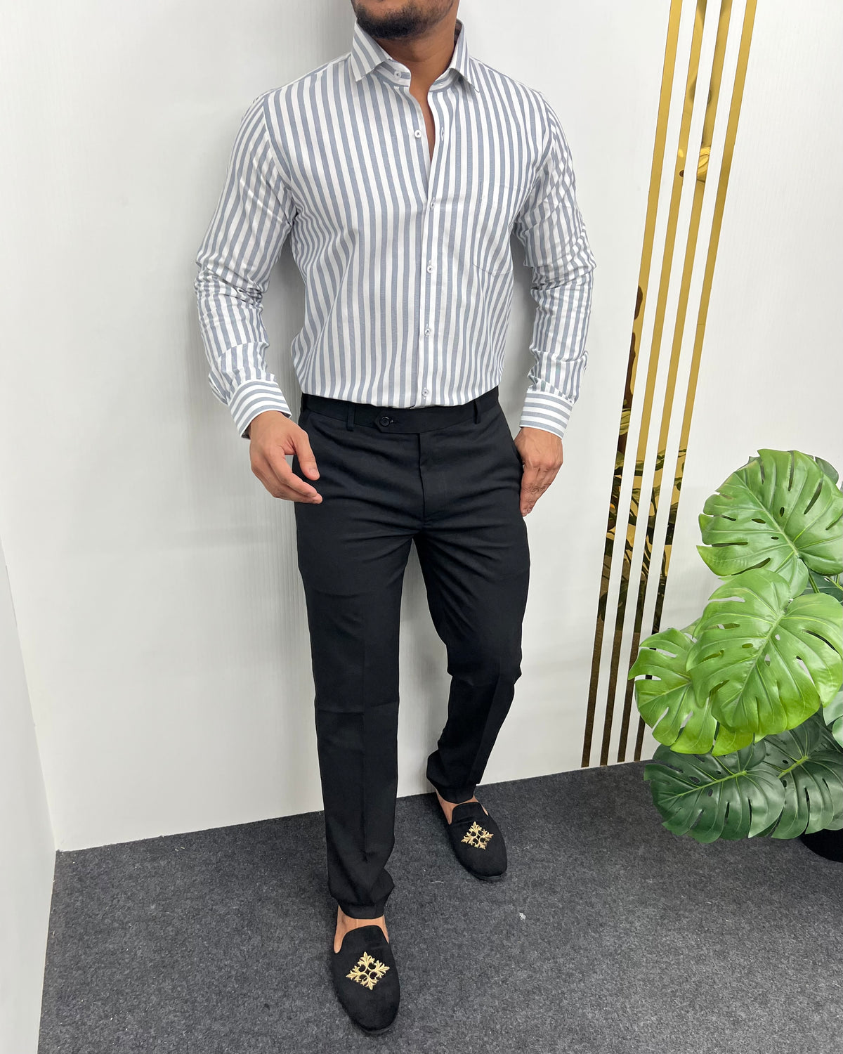 Blue Oxford Premium Fine Cotton Vertical Striped Shirt