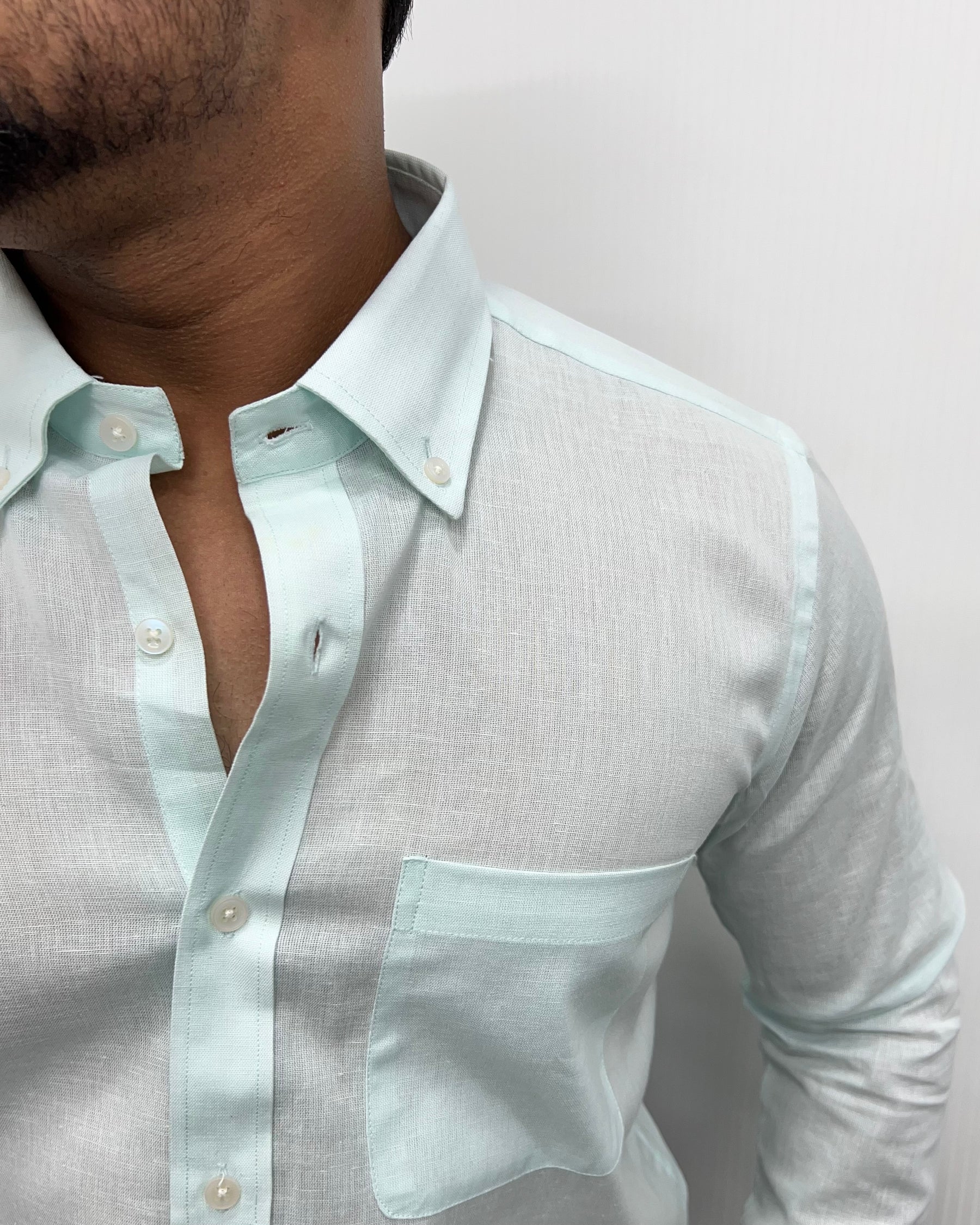 Ocean Blue Cotton Linen Shirt
