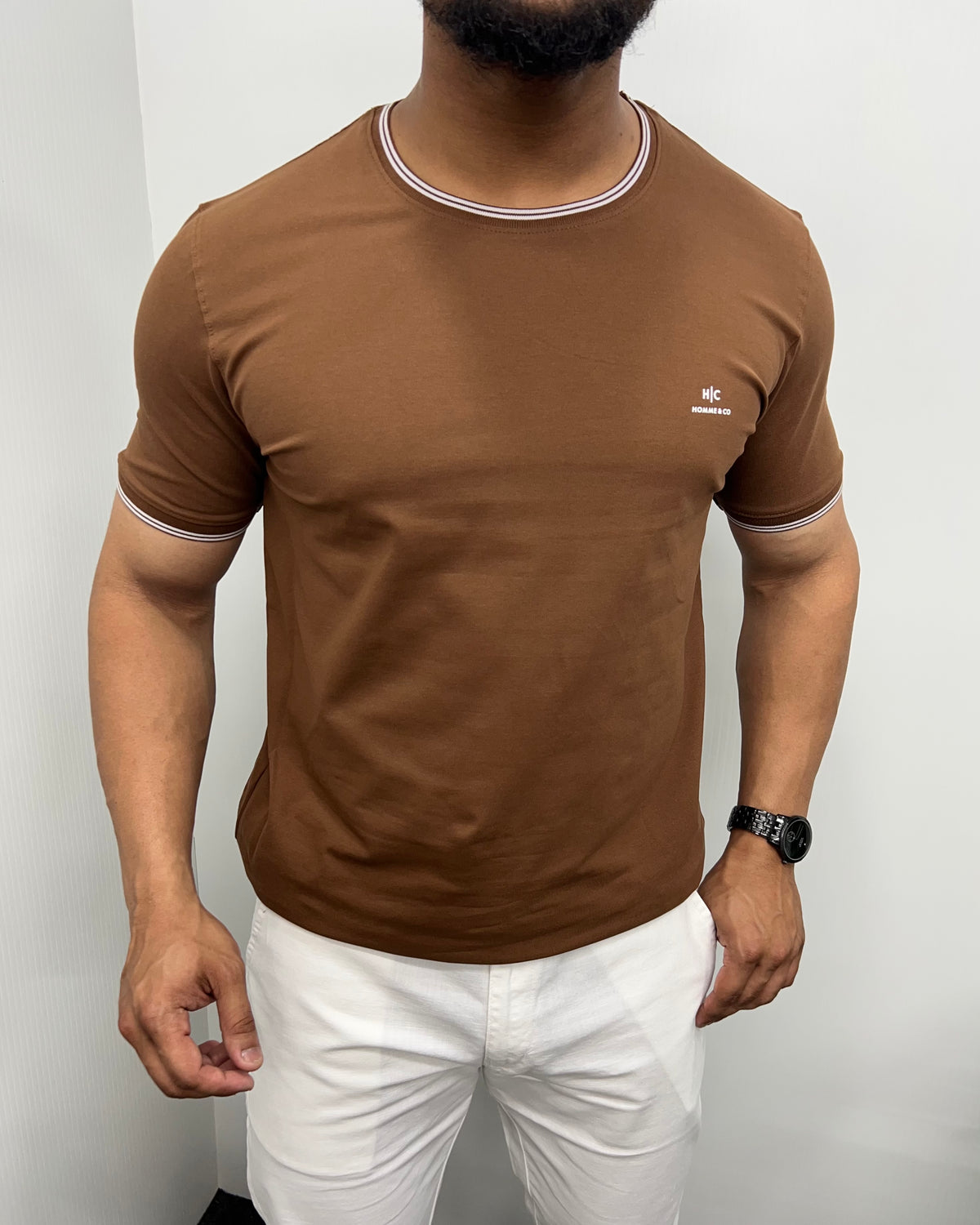 Brown Cotton Matty Round Neck T-Shirt
