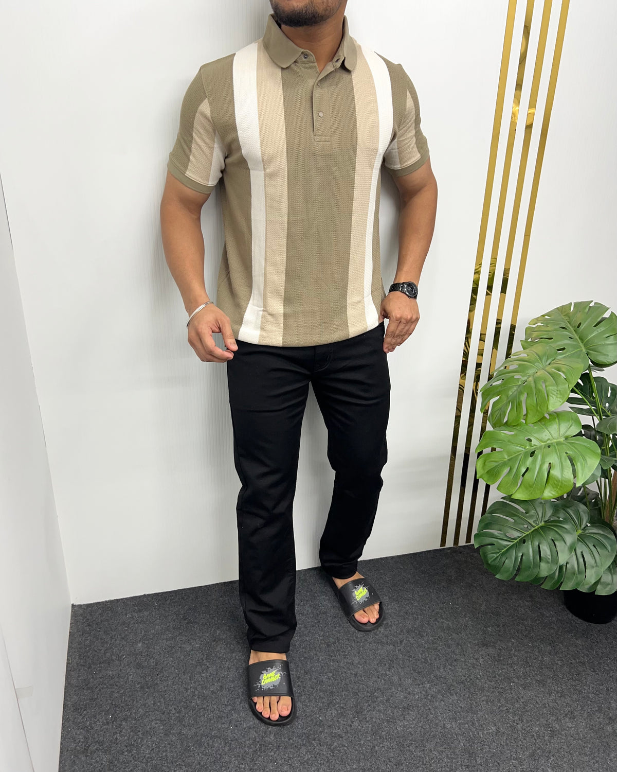Khaki Matty Structure Striped T-Shirt