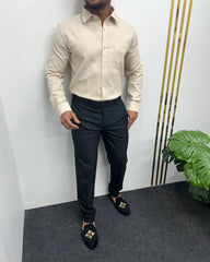 Cream Premium Cotton Polyblend Waffle Shirt